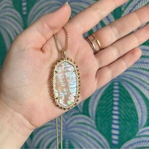 Kendra Scott gold Beaded Reid necklace with bleached abalone stone